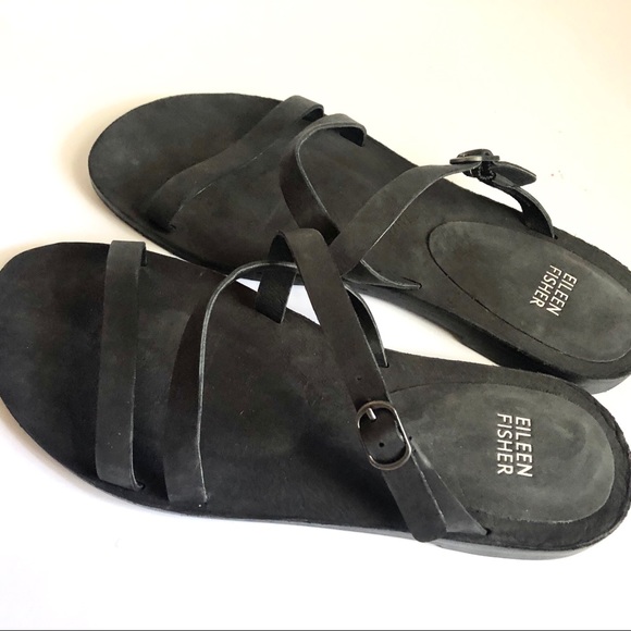 Eileen Fisher black Dali slide sandals slim strap - Picture 1 of 14